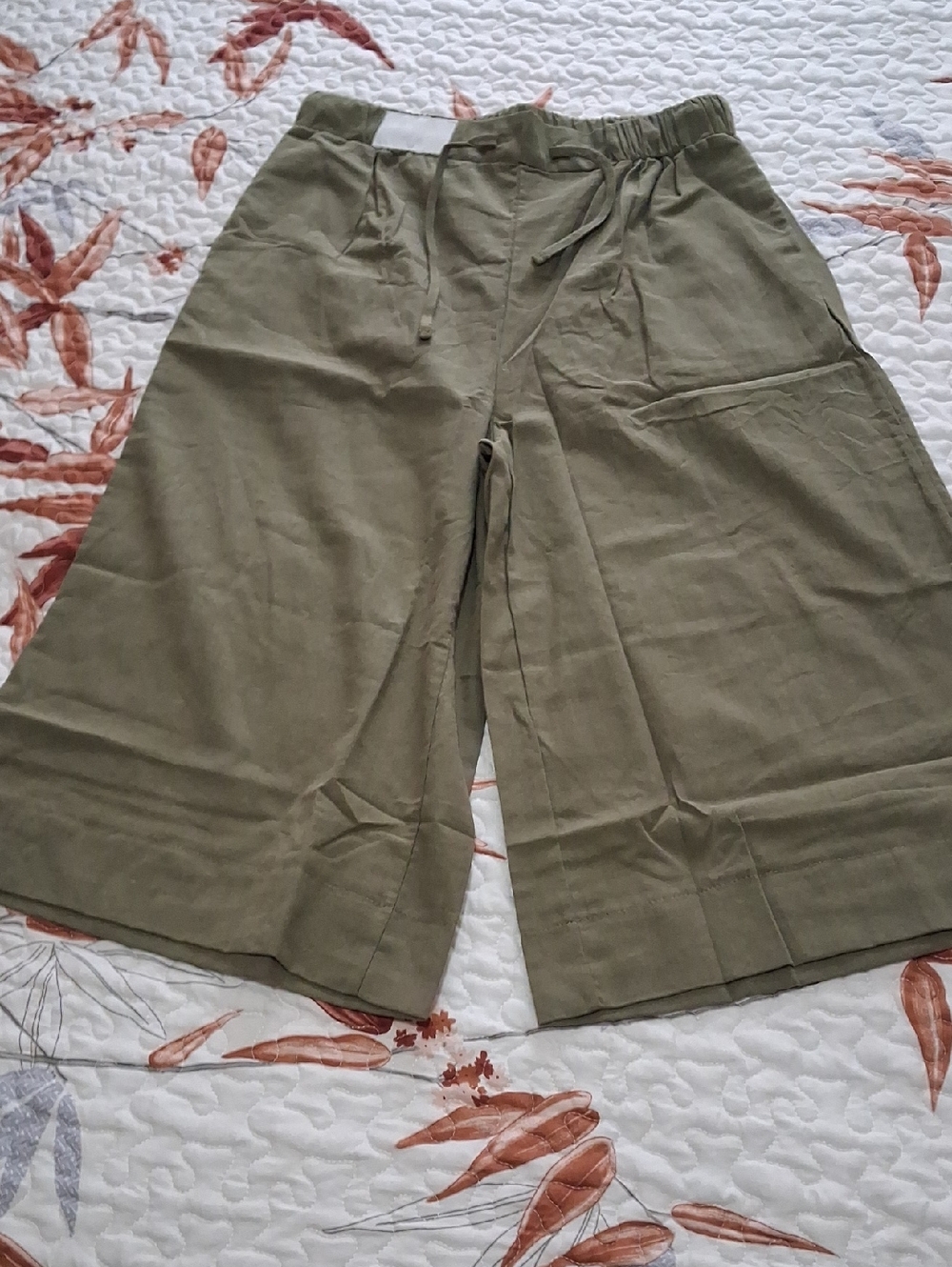 CULOTTES Wide-Leg Olive Women's Linen-Blend Sz Med